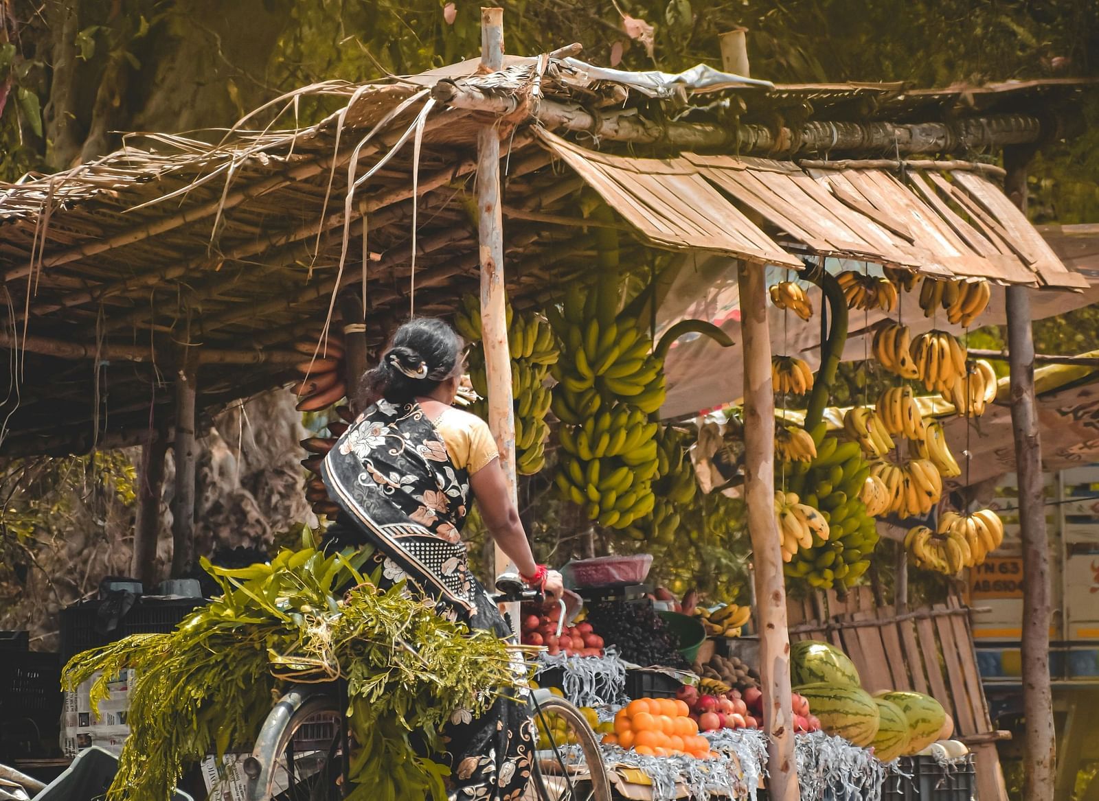 A shot of a women in the market of a village