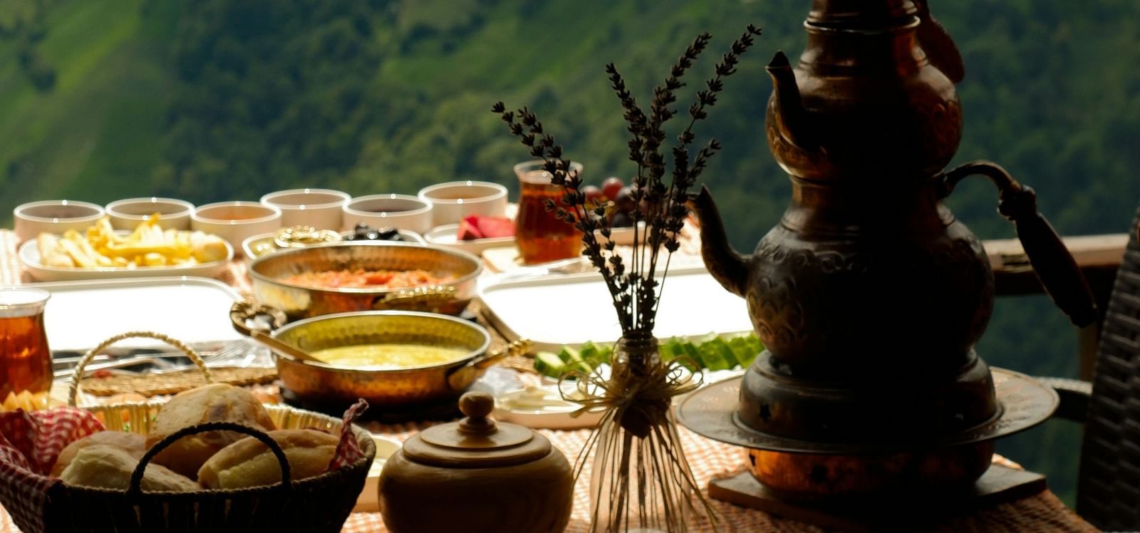 an image of a food platter with mountain views