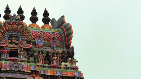 Tall ornate gopuram tower of a South Indian temple