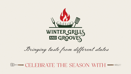 Poster for Winter Grills & Grooves featuring a special barbecue menu, folk Fridays, lakeside evenings, and bar partners. Event from 14 Nov to 14 Dec, starting 7 PM.