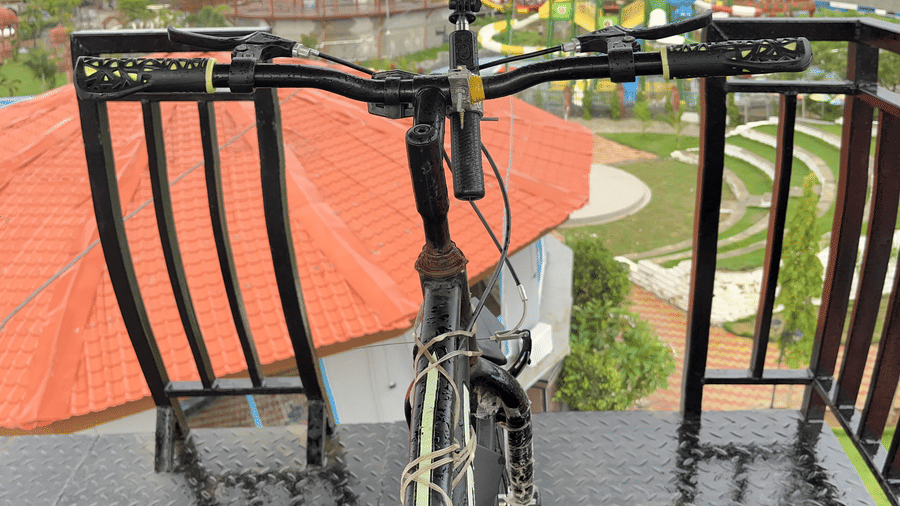 POV view of a sky cycling track overlooking the resort grounds - DAN Resorts & Weddings, Palghar