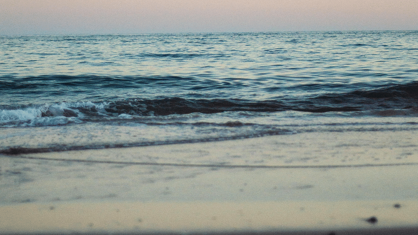 an overview of Galgibaga Beach, Goa in the evening with water overlapping the beach