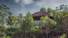 The waterfall joining the water body at the bottom - The Ananta Udaipur