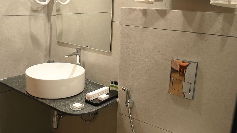 Washroom at the Kutumbh Suite at Mango Leaf Lake Resort, Pune