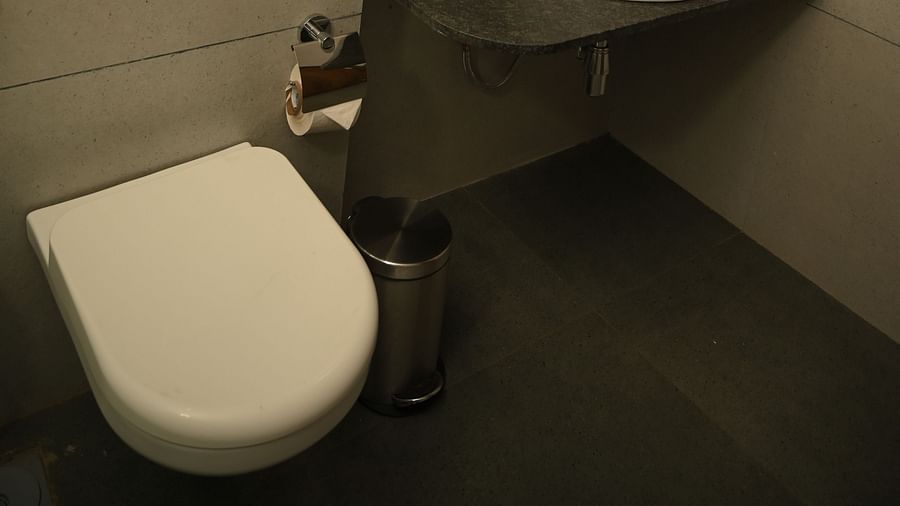 Wide view of the washroom at the Deluxe Cottage at Mango Leaf Lake Resort, Pune