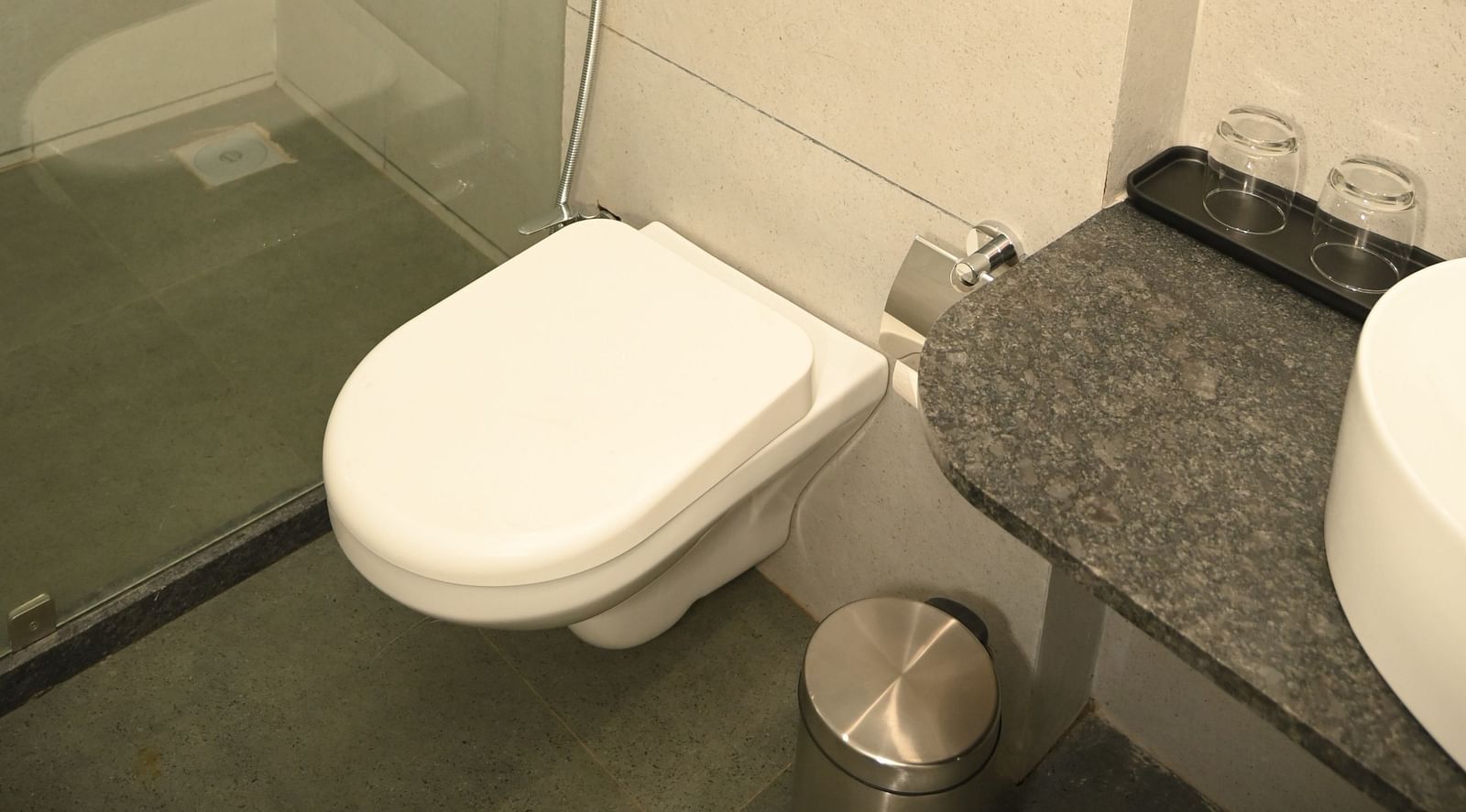 Washroom at the Deluxe Cottage at Mango Leaf Lake Resort, Pune