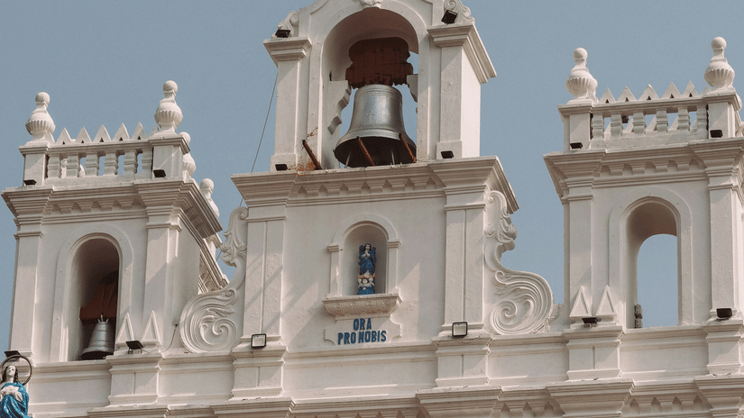 The Our Lady of the Immaculate Conception Church in Panaji, Goa, a striking white building with a prominent bell tower.