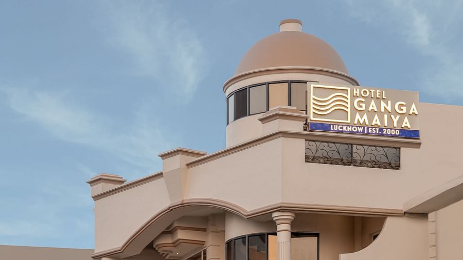 Side view of Hotel Ganga Maiya against a cloudy sky | Hotel Ganga Maiya