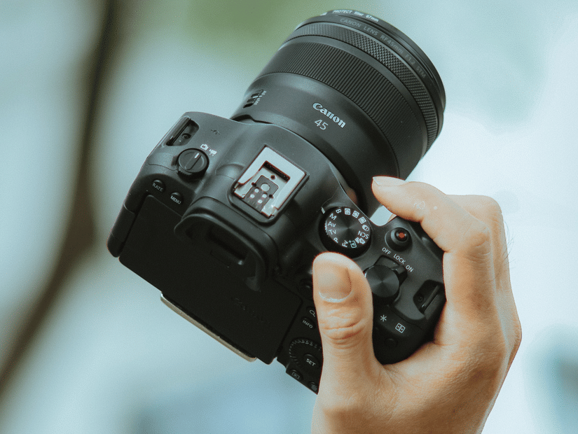 A person holding a camera to capture an image.