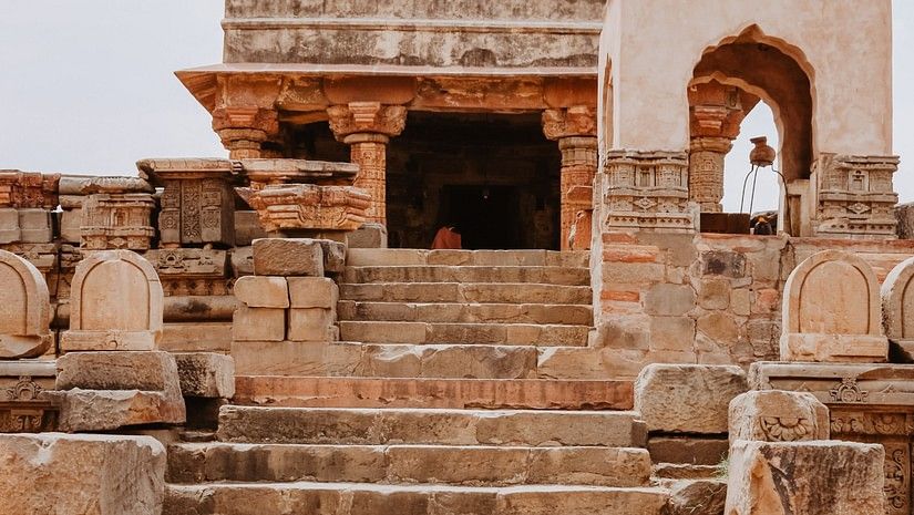 steps leading to a Fort in Chennai with blue sky in the background