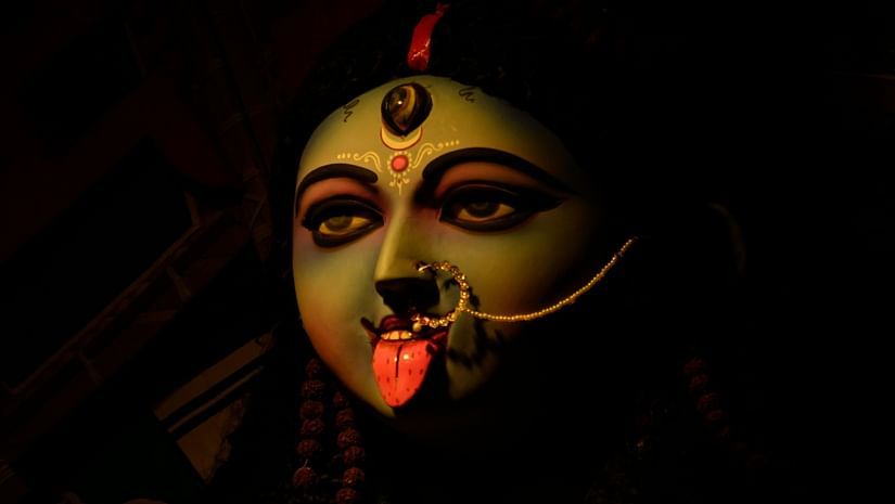 Kali Maa idol with a spot light