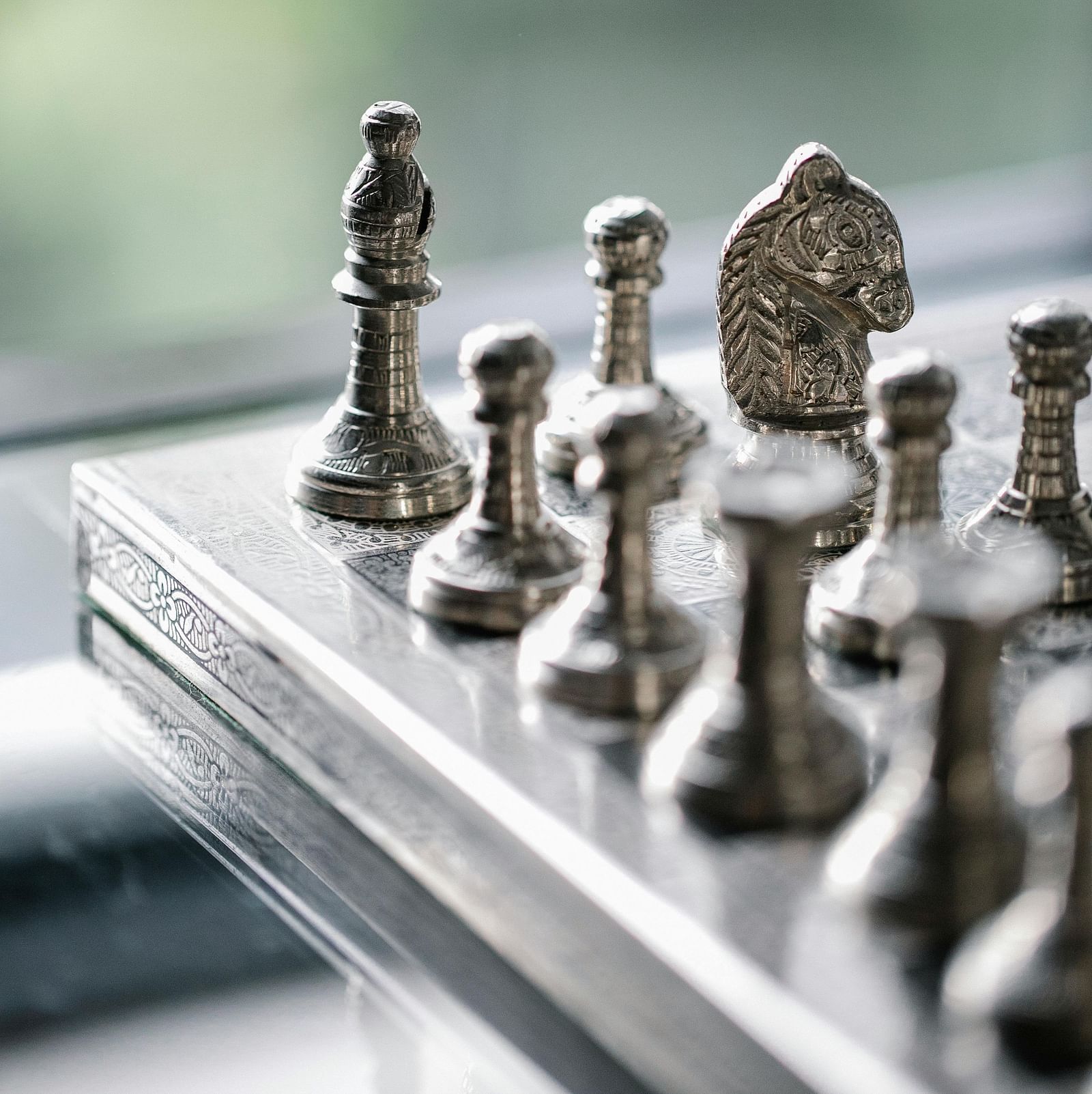 image of an elegant chess board made beautifully with silver