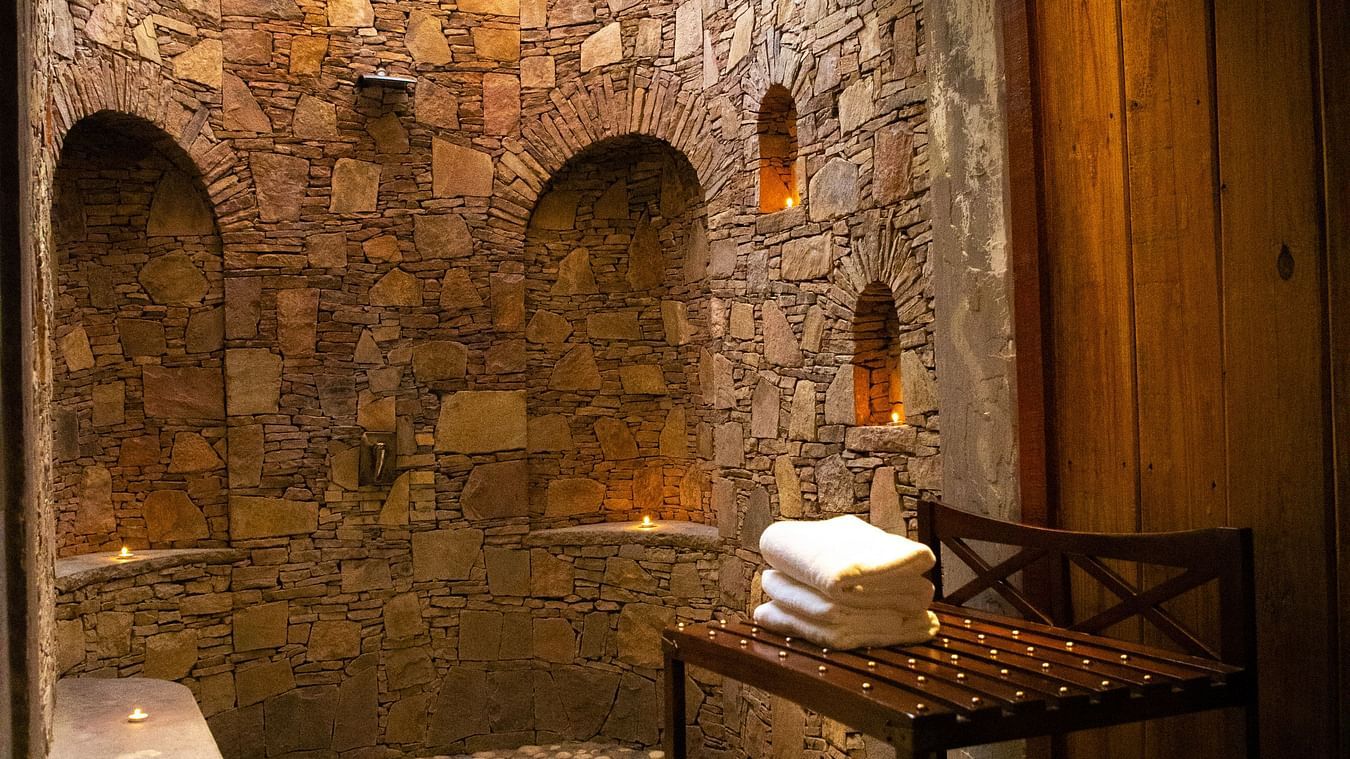 Interior with medieval-style architecture, resembling the inside of a tower