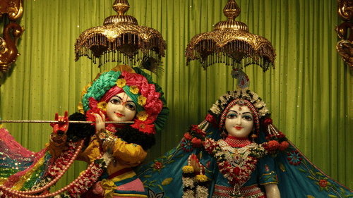 A image of lord Krishna and Radha in a temple