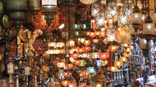 lanterns on display at a bazaar