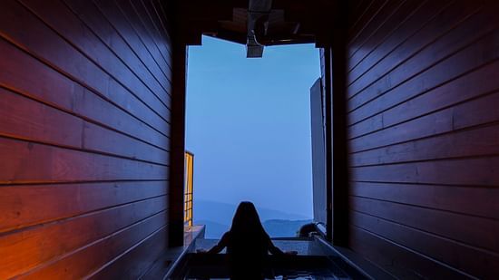 a woman in the private plunge pool