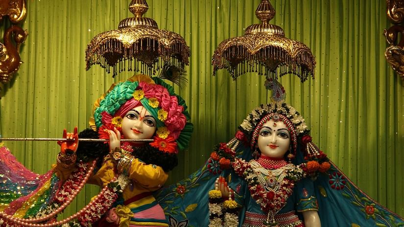 A image of lord Krishna and Radha in a temple