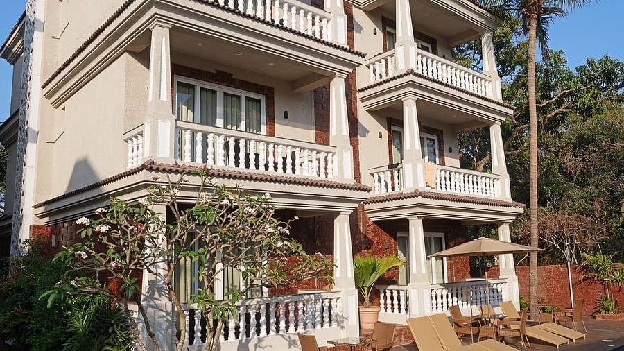 A corner view of the building with a swimming pool  view at Grand Continent, Anjuna - A Sarovar Portico Affiliate Hotel 