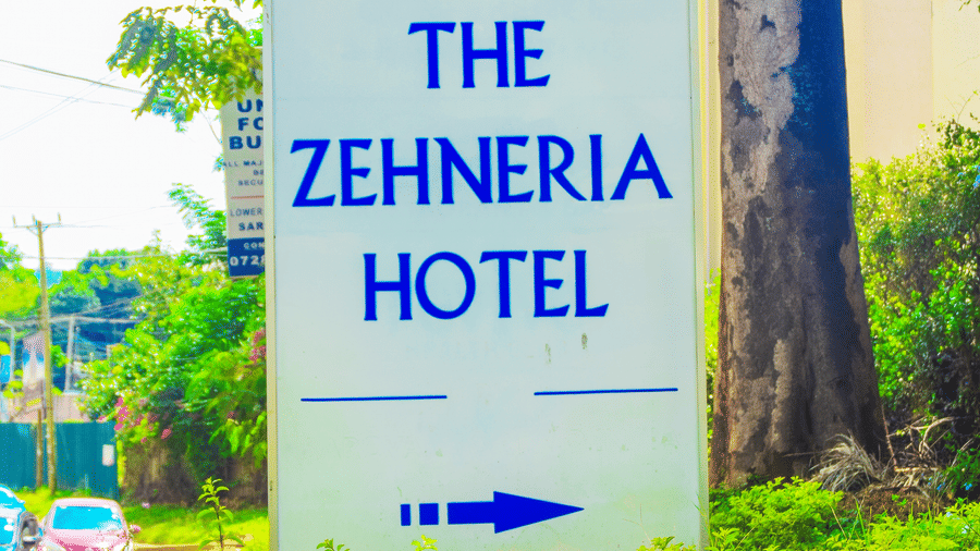 Outdoor direction signboard guiding guests to The Zehneria, Nairobi