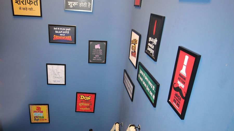 staircase with wall hangings at theory9 khar