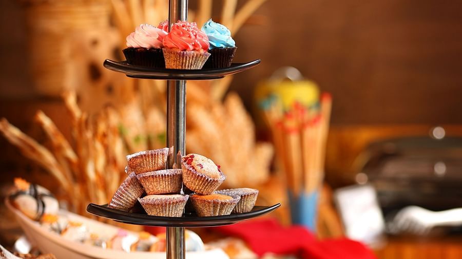 Dessert baskets neatly arranged side by side on a table at Uday Backwater Resort