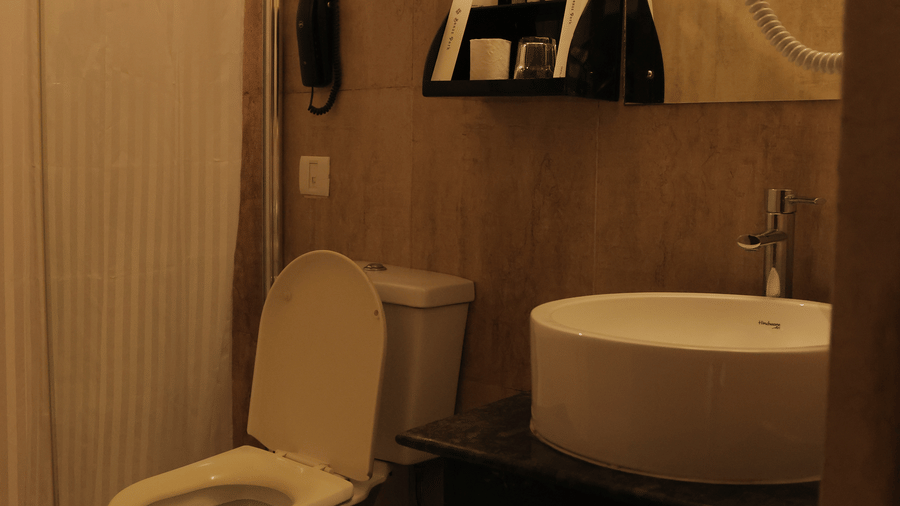 A clean, compact hotel bathroom featuring a toilet, basin, and shower area - Benzz Park, Kodaikanal