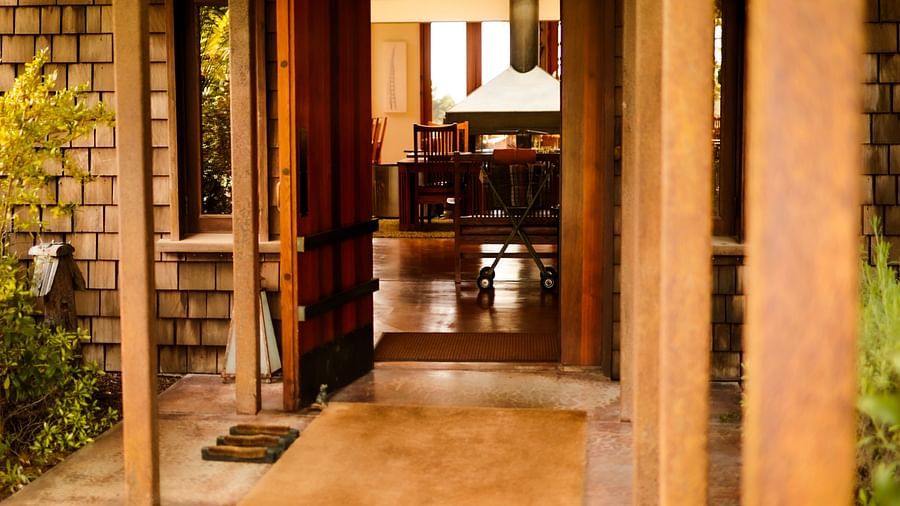 A wooden floor leading to the spa at Brewery Gulch Inn & Spa