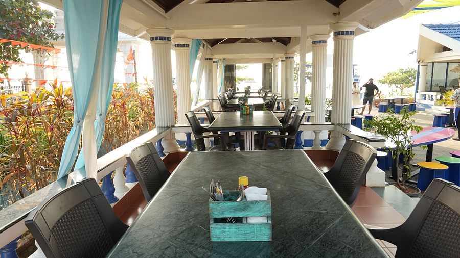 A view of a table in a restaurant at Paradise Isle Beach Resort, Udupi