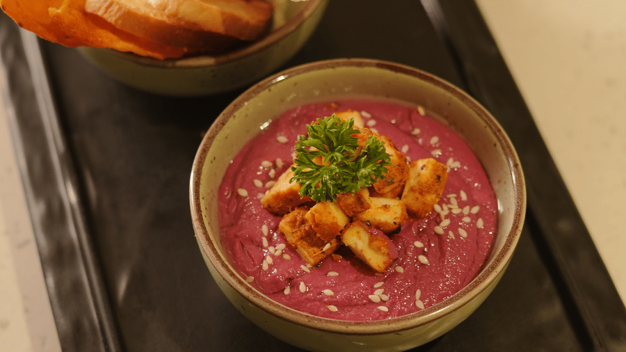 Gourmet appetiser served with dips and sauces at Trino Bar