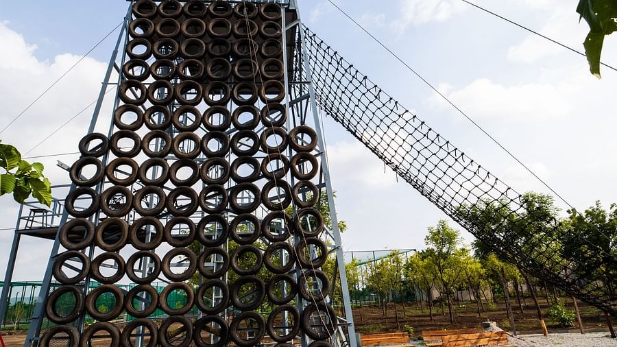 An image of a set up of a tyre climbing - Trance Veechika Resort, Vikarabad