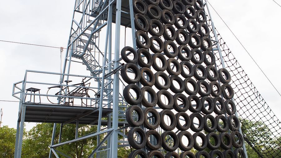 An image of a set up of a tyre climbing - Trance Veechika Resort, Vikarabad