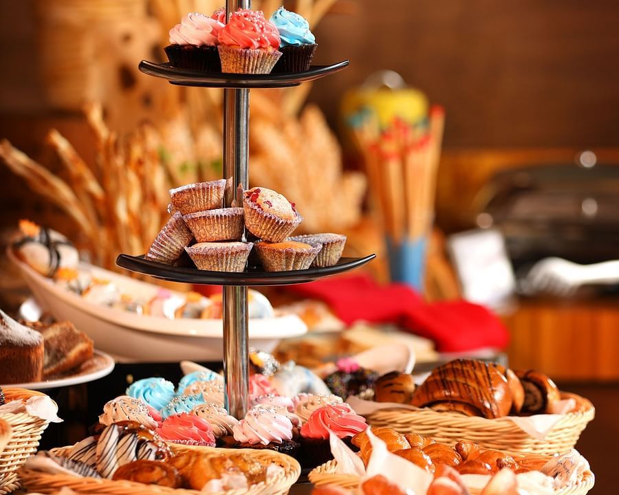 Dessert baskets neatly arranged side by side on a table at Uday Backwater Resort