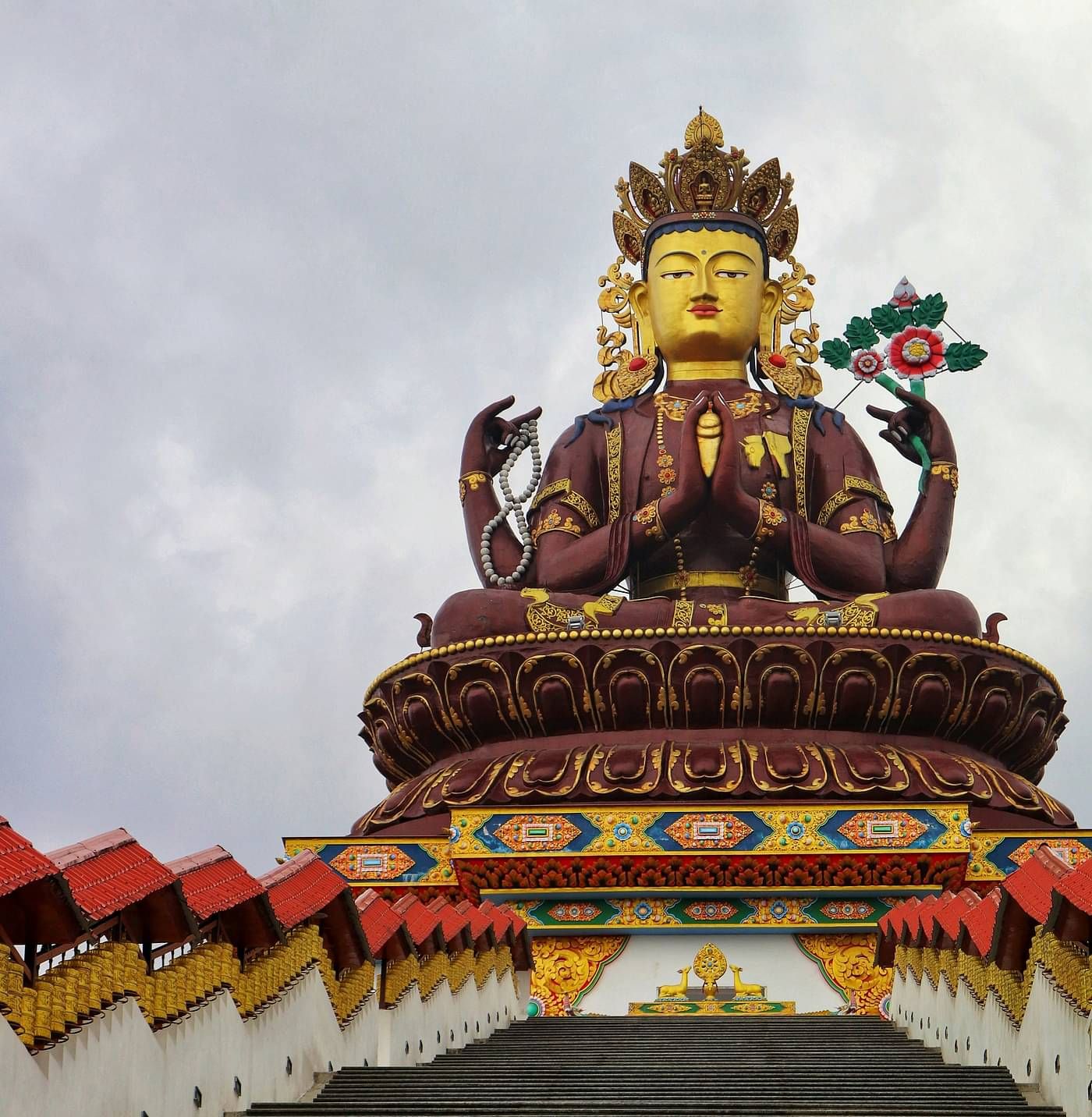 image of a stair pathway leading upto a temple of lord buddha
