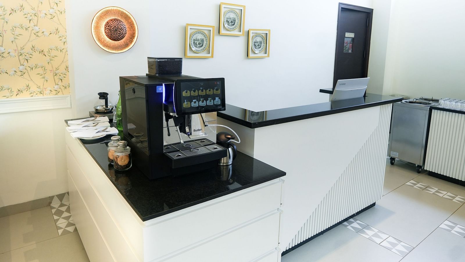 An image of a modern coffee maker placed on a counter at our restaurant in Bankhandi - NAMAMI BY ZENQ BANKHANDI
