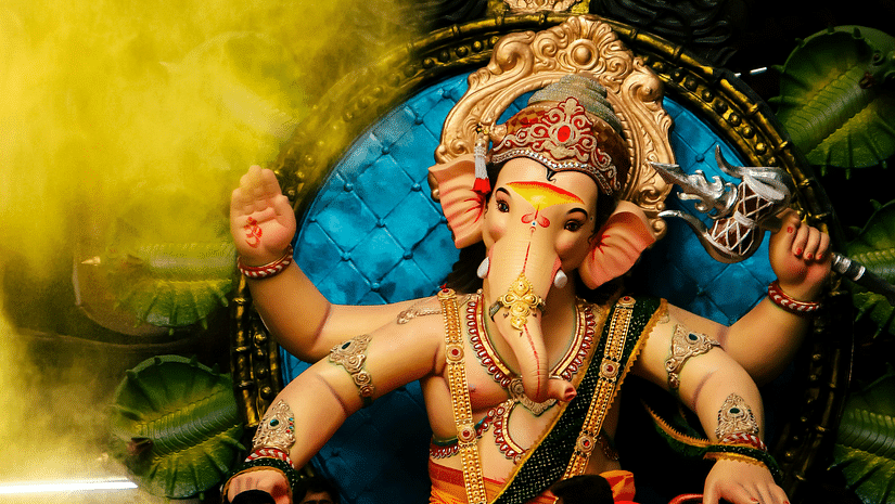 Ganesh Chaturthi being celebrated with Ganesha Idol