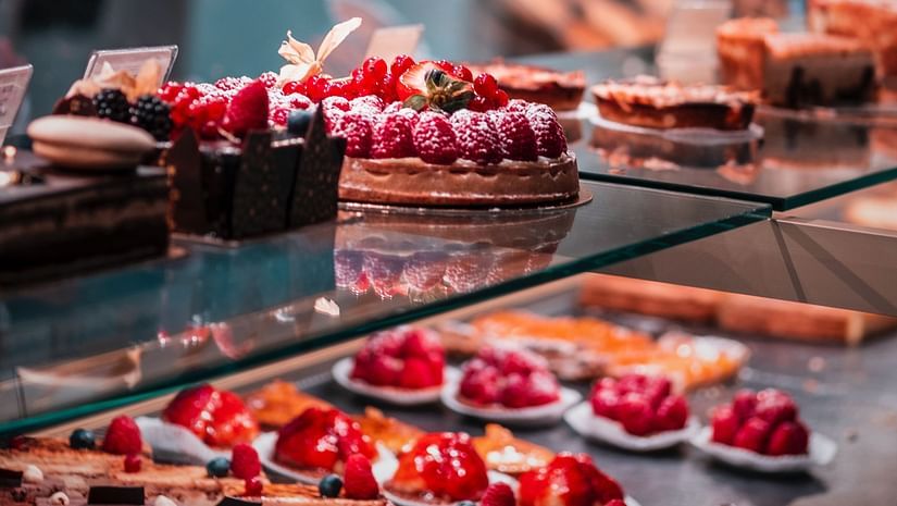 pastry counter with assorted savouries
