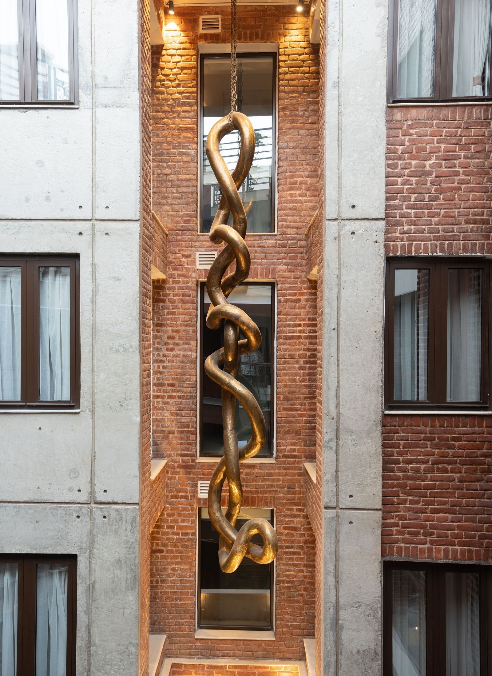 A facade view of the Endless knot Art Sculpture at The Nanee