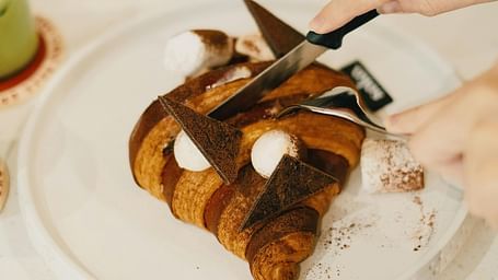Shot of a croissant at the cafe 