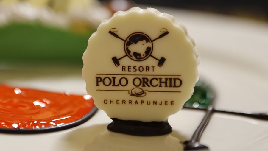 Restaurant food plate with logo printed on a small place