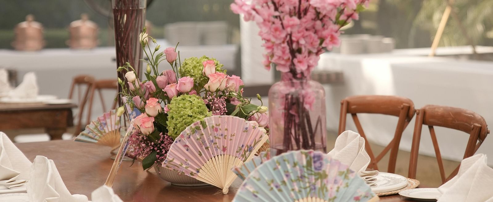 Elegant flower decor setup on tables.