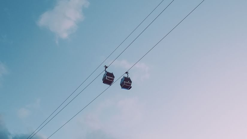 Neemrana s Glasshouse on The Ganges - view of the Cable car from below