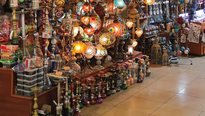 lanterns on display at a bazaar