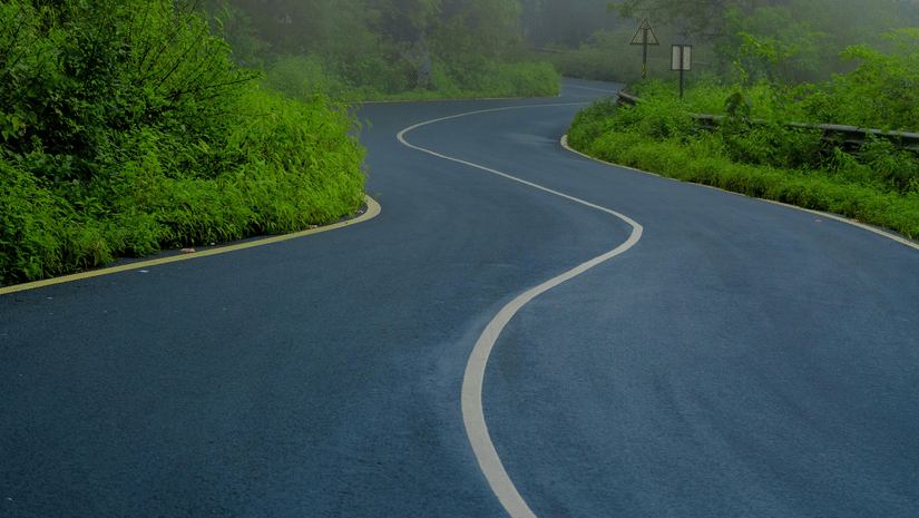 hill road on a foggy day 