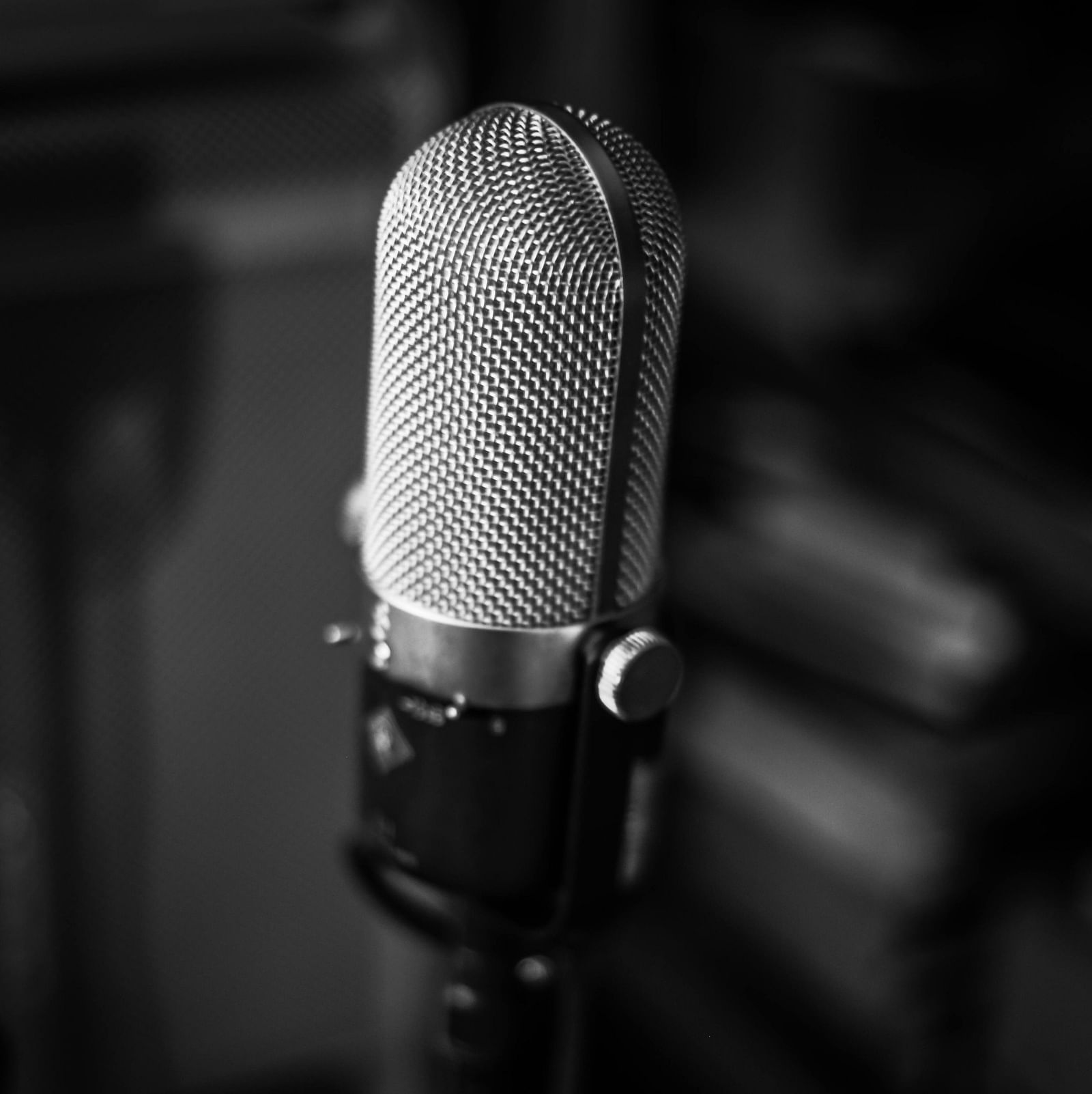 Picture of microphone with black and white frame.