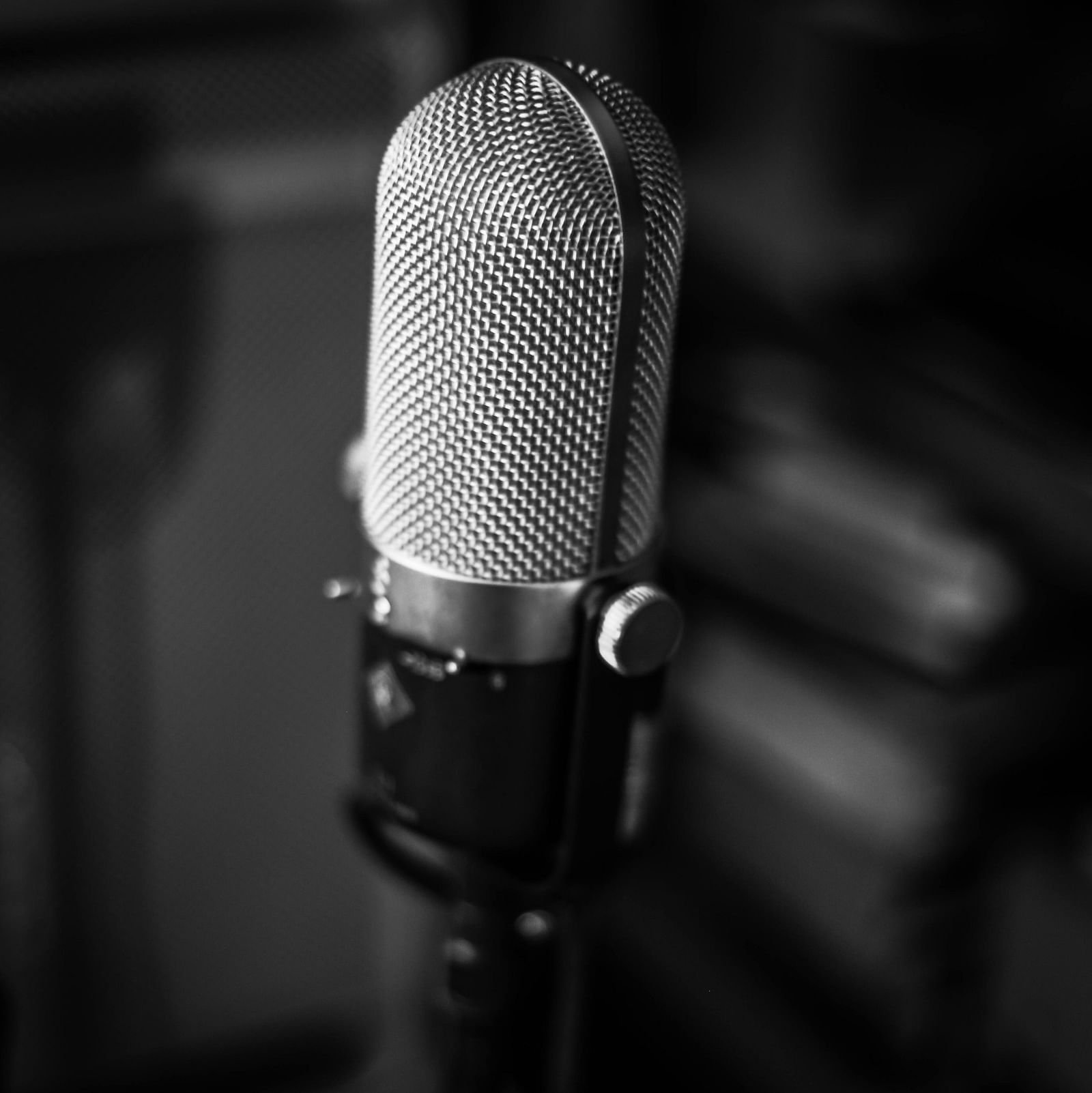 Picture of microphone with black and white frame.