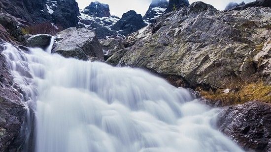 waterfalls amid rocks
