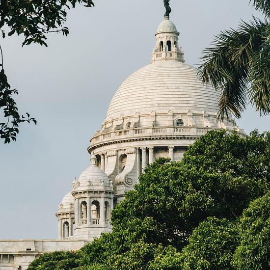 a partial view of the white building of Victoria Memorial