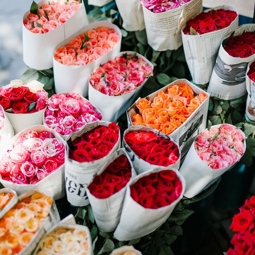 a bouquet of flowers kept for sale on the road side 
