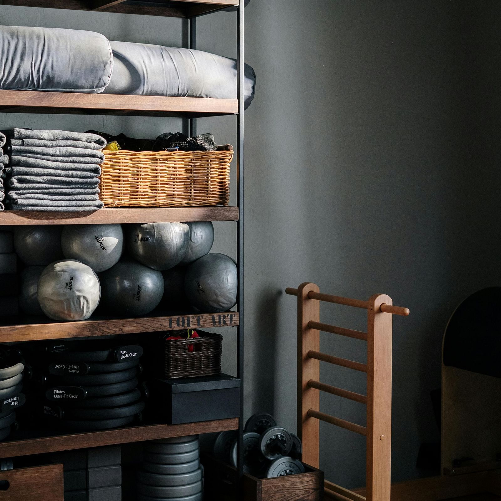 Brown Wooden Shelf With Assorted Items