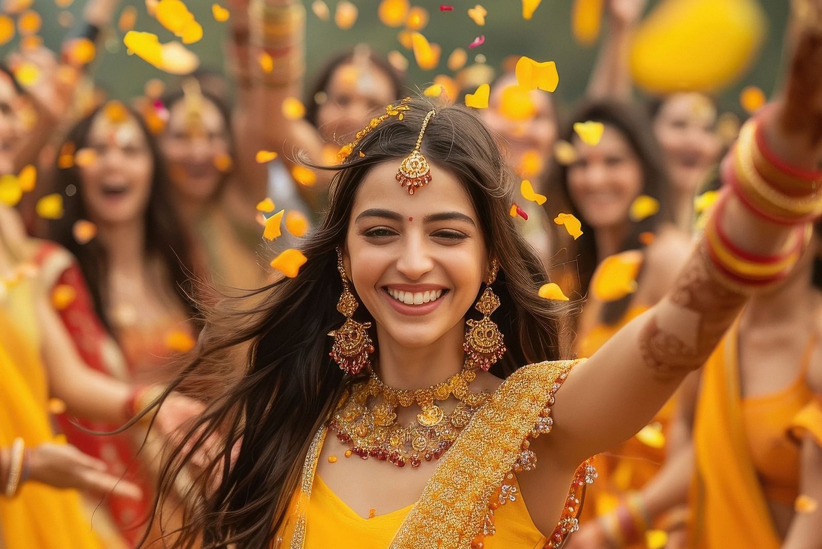 An image of a bride during here Haldi celebration.